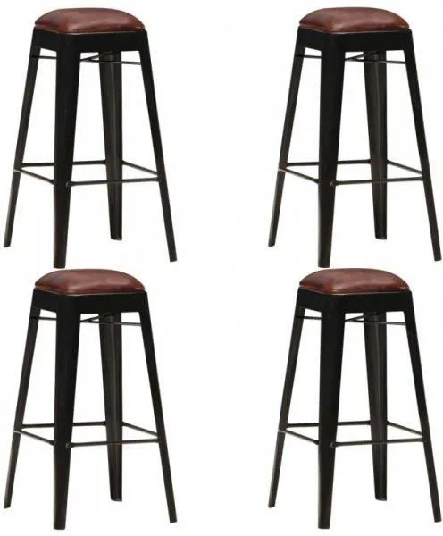 Vidaxl Stołki Barowe, 4 Szt., Czarne, Skóra Naturalna 34664